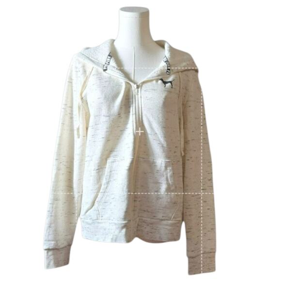 Victoria's Secret PINK Size Large Drawstring Hoodie Full Zip Cream Dog Emblem - Picture 2 of 5